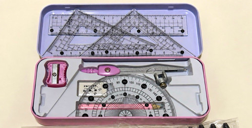 Pink geometry maths set tin - set,